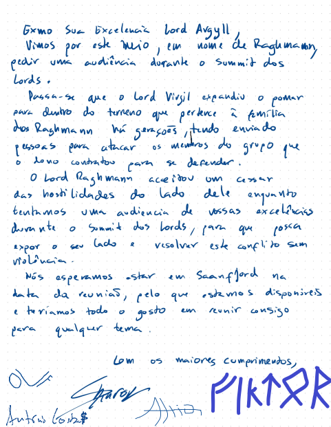 Carta para Lord Hazelwell